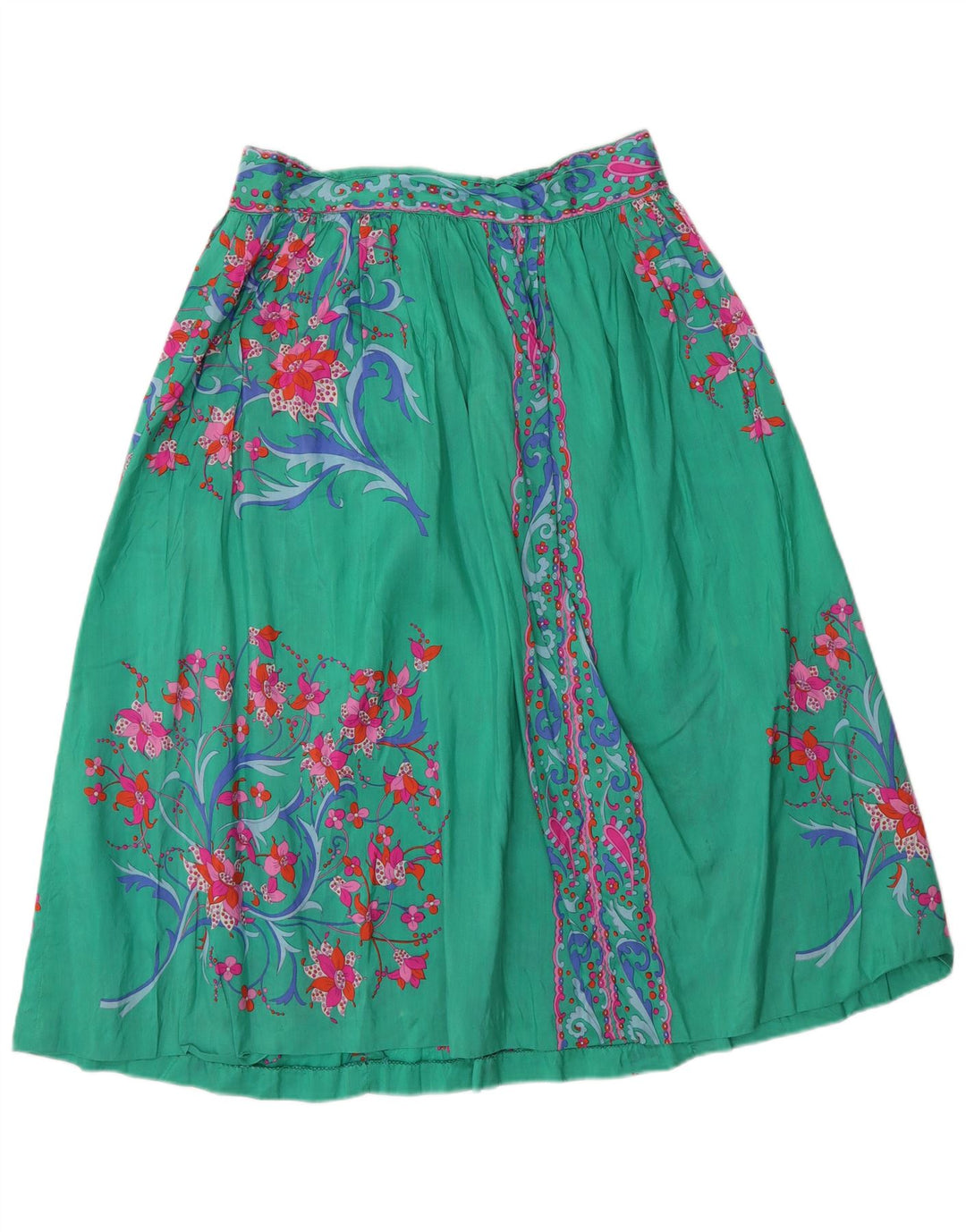 Gonna svasata da donna vintage W28 verde medio floreale