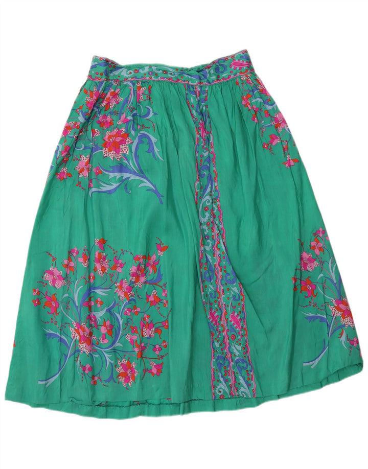 Gonna svasata da donna vintage W28 verde medio floreale