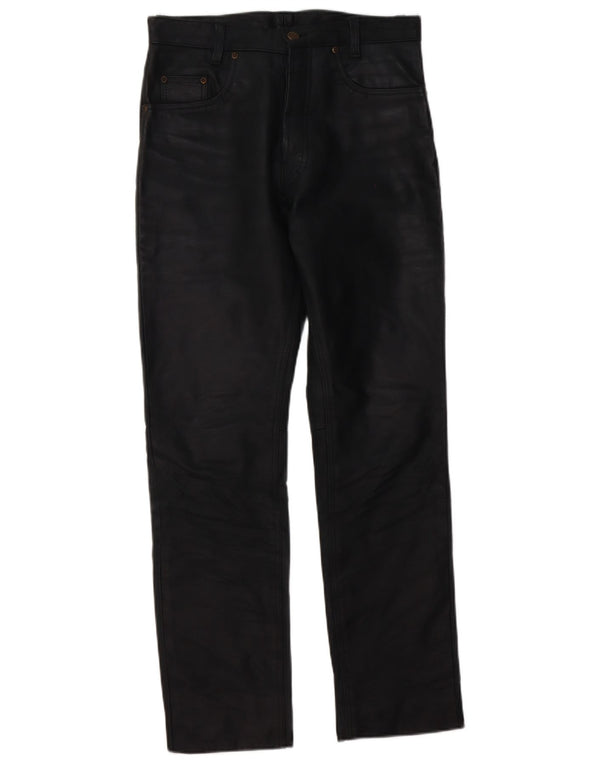 Pantaloni dritti in pelle vintage da uomo W30 L30 neri