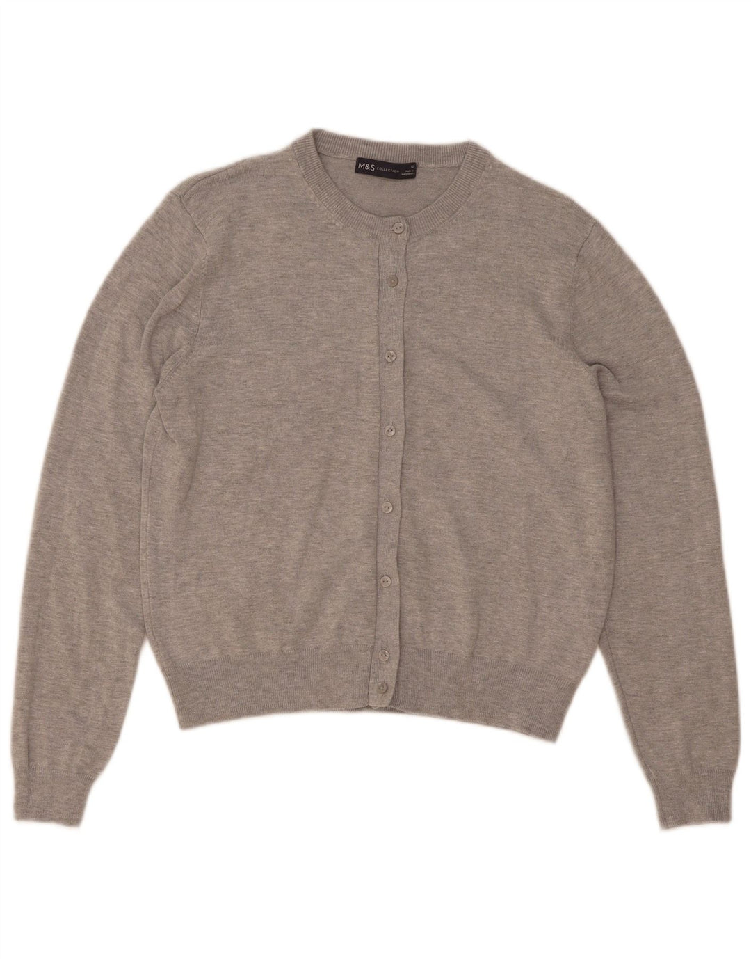 Maglione cardigan da donna Marks & Spencer UK 12 Viscosa screziata grigio medio