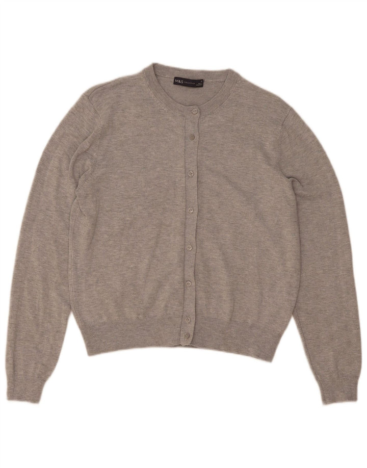 Maglione cardigan da donna Marks & Spencer UK 12 Viscosa screziata grigio medio