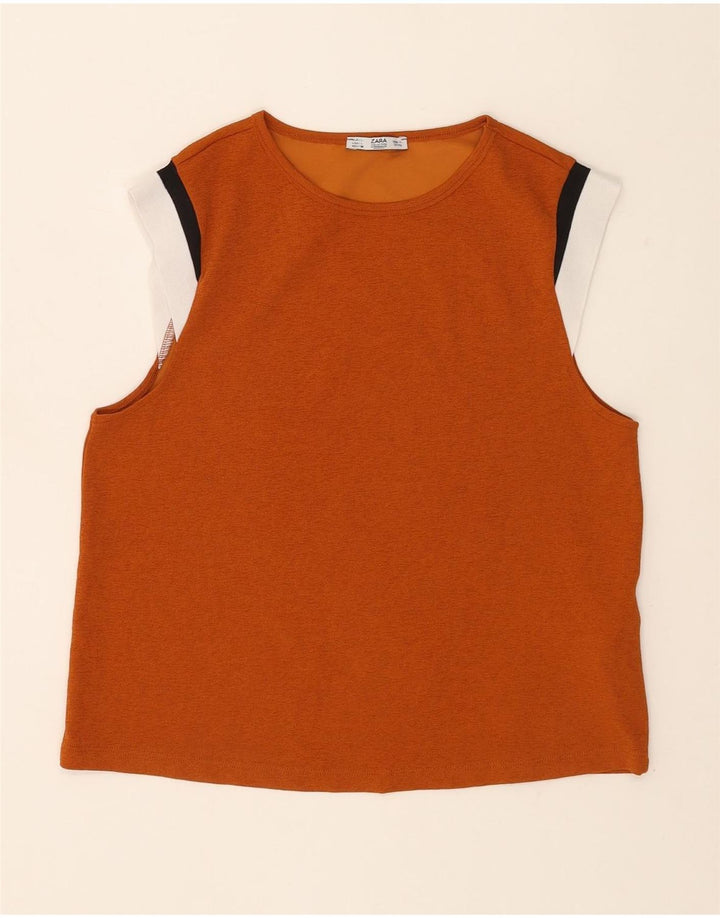 Camicetta da donna Zara Top UK 14 Large Marrone Colourblock Poliestere
