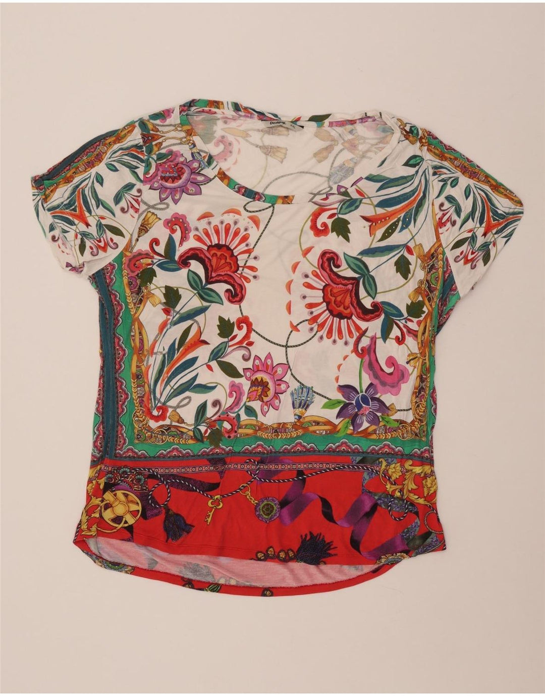 DESIGUAL T-shirt grafica da donna Top UK 20 2XL Viscosa floreale multicolore