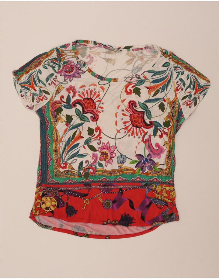 DESIGUAL T-shirt grafica da donna Top UK 20 2XL Viscosa floreale multicolore