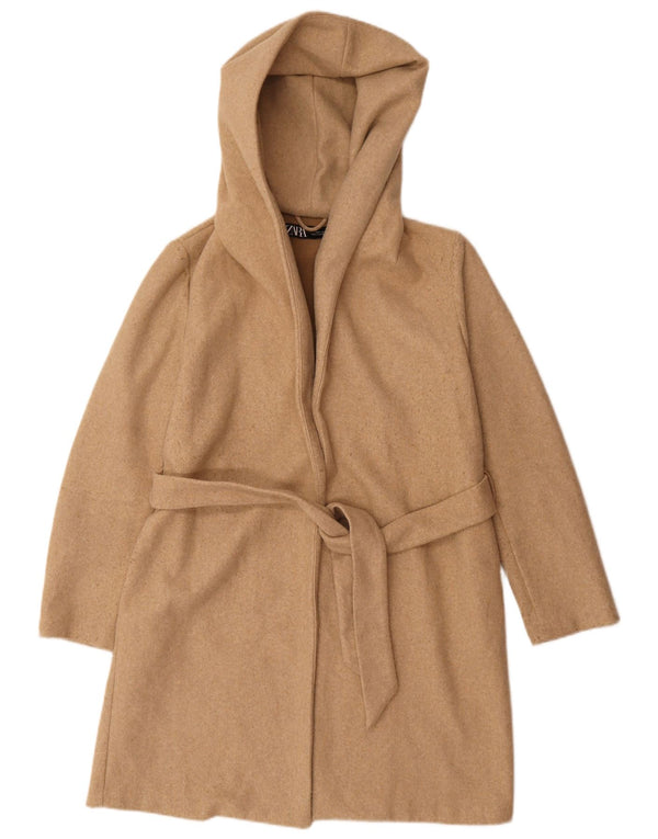 Cappotto oversize con cappuccio da donna Zara UK 10 piccolo poliestere beige