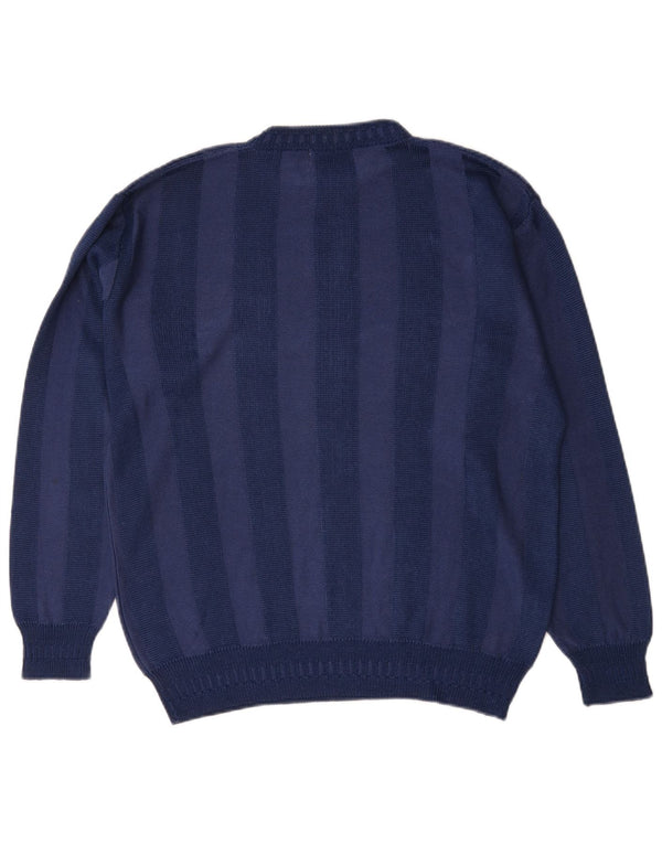 NANI BON Maglione girocollo da uomo IT 48 Rayon a righe blu navy medio