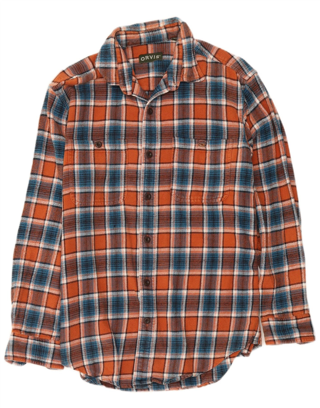 Camicia in flanella da uomo Orvis in cotone a quadri piccoli arancioni