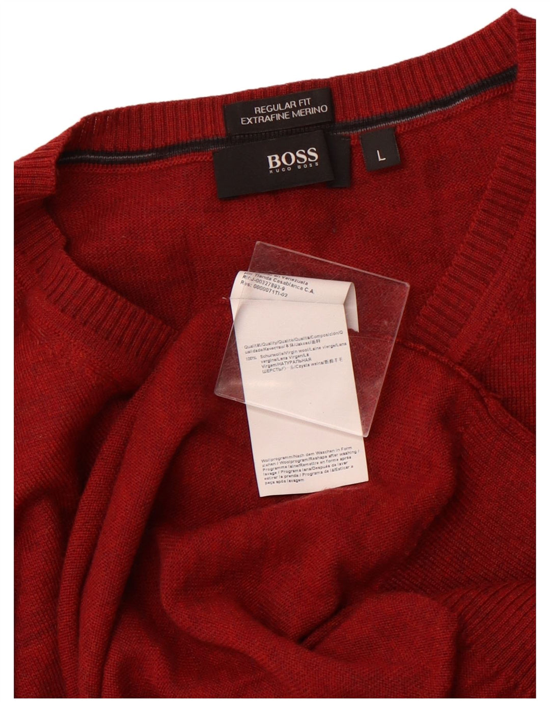 Maglione HUGO BOSS da uomo con vestibilità regolare con scollo a V, grande, in lana vergine rossa