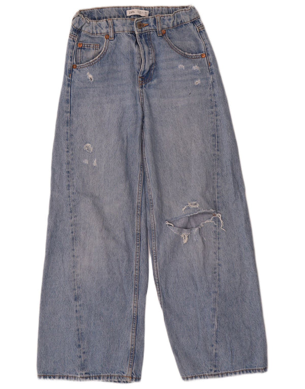 Jeans Zara per ragazze a gamba larga effetto invecchiato 13-14 anni W26 L27 cotone blu