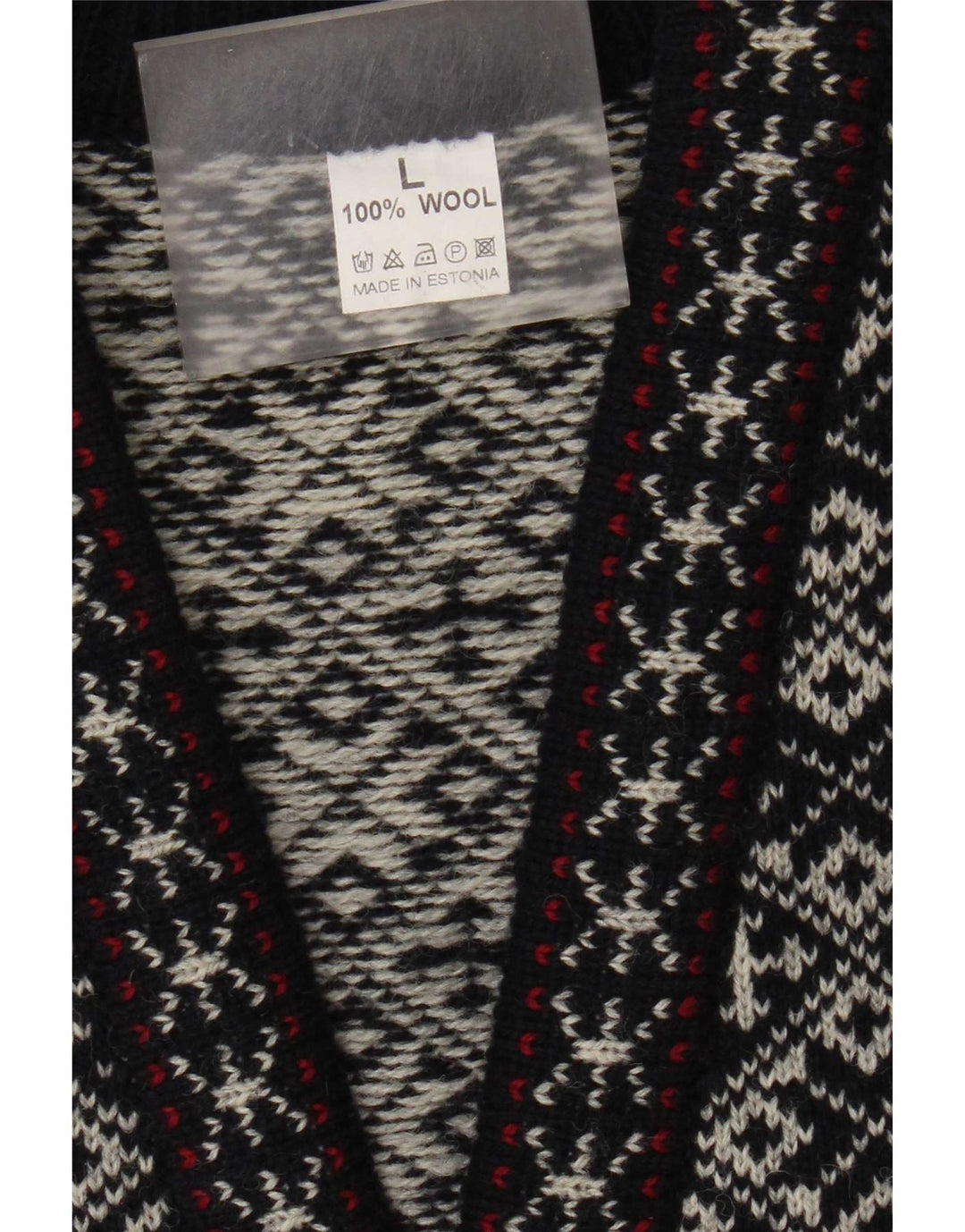 Gilet vintage da uomo grande in lana geometrica blu navy