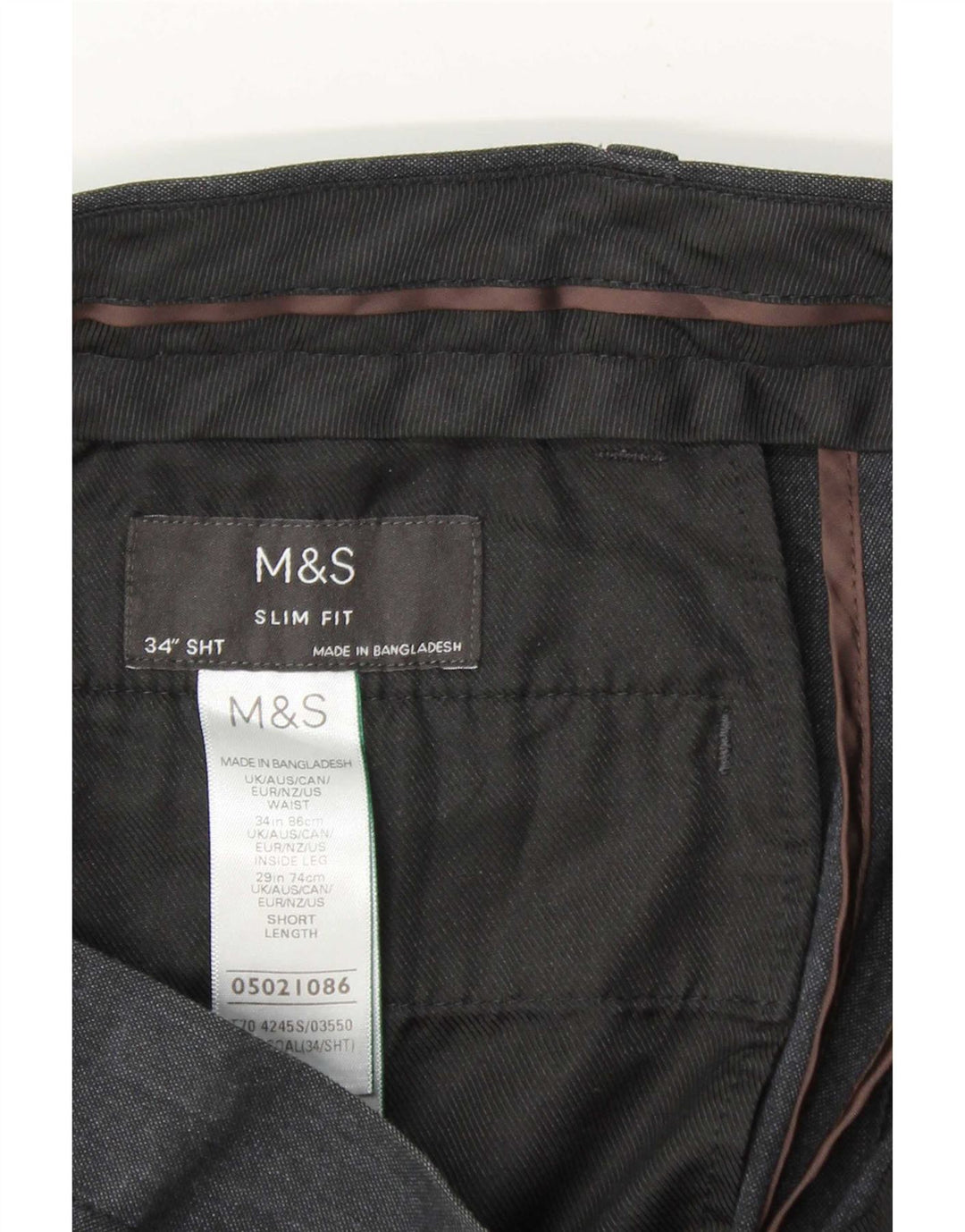 Pantaloni chino slim fit da uomo Marks & Spencer W34 L29 poliestere blu navy