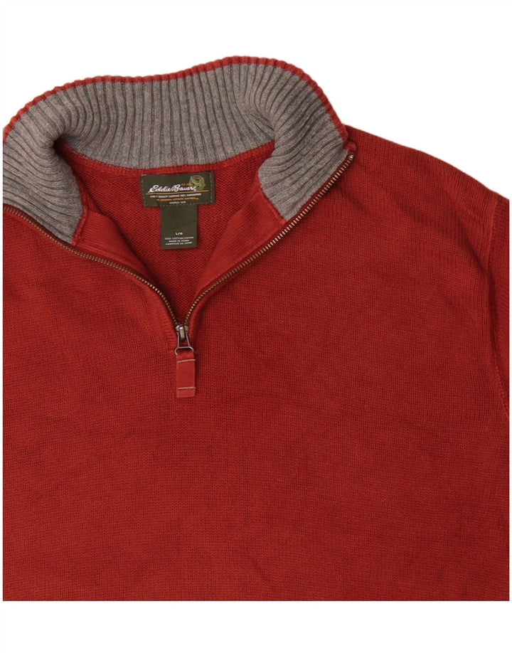 EDDIE BAUER Maglione da uomo con zip e collo grande in cotone rosso
