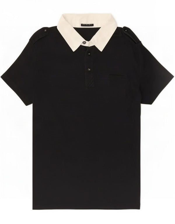 Sisley Mens Military Polo Shirt Medium Black Colourblock