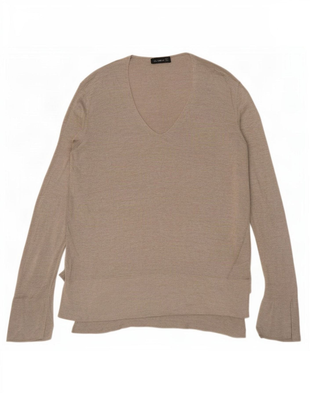 Maglione maglione con scollo a V lungo da donna Zara UK 10 piccolo grigio