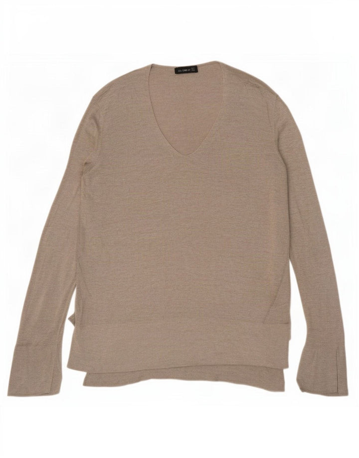 Maglione maglione con scollo a V lungo da donna Zara UK 10 piccolo grigio