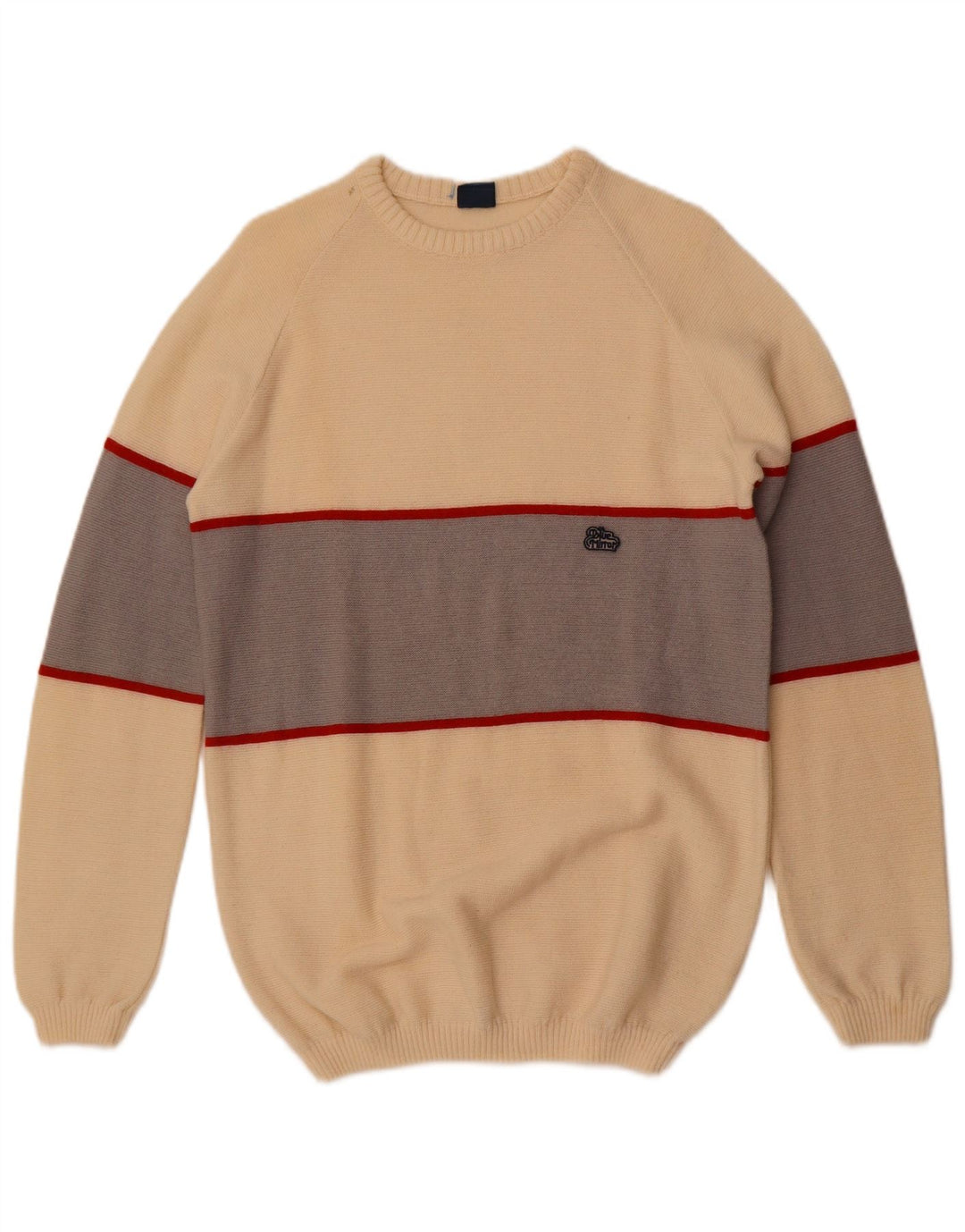 Maglione maglione girocollo da uomo vintage piccolo in lana color block bianco sporco