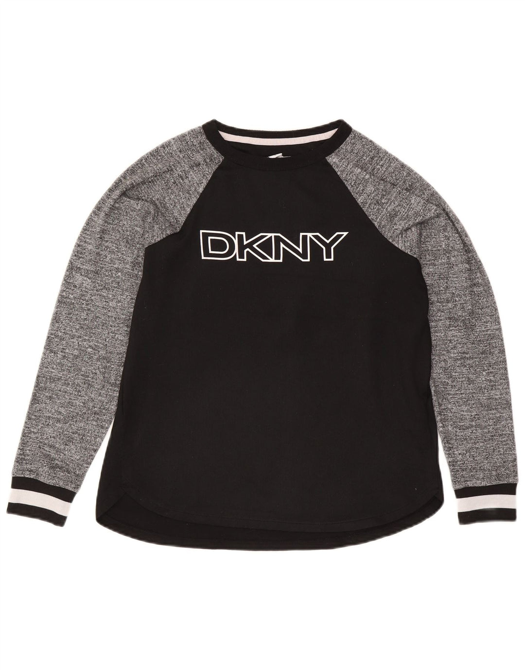 Dkny Top grafico da donna a maniche lunghe UK 10 Small Nero Colourblock Poliestere