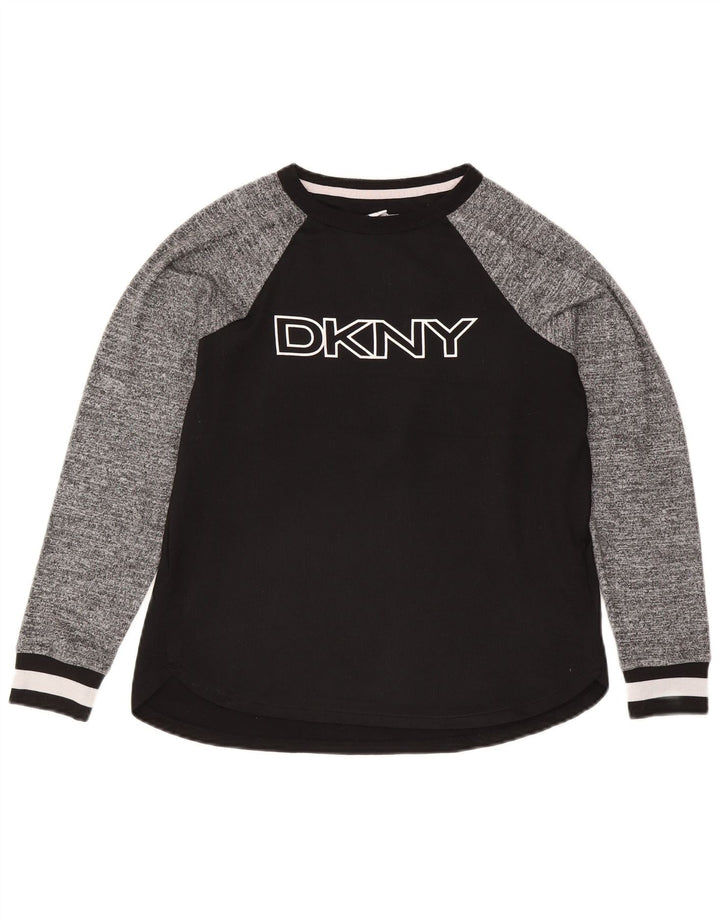 Dkny Top grafico da donna a maniche lunghe UK 10 Small Nero Colourblock Poliestere