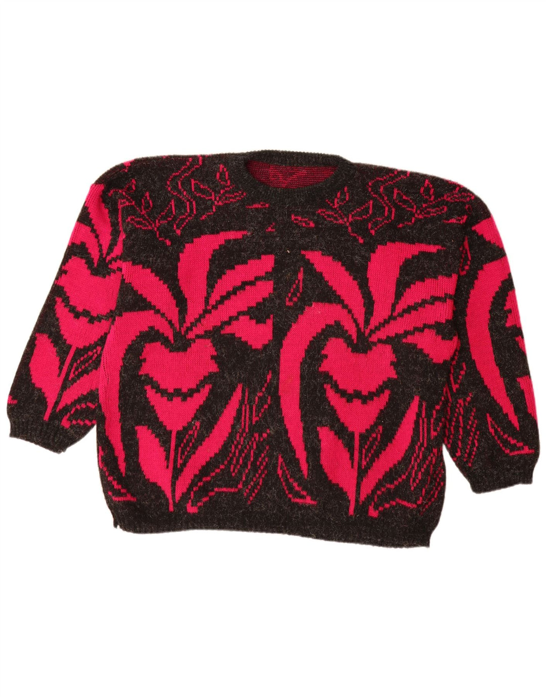 Maglione maglione con scollo a barca da donna VINTAGE UK 20 2XL Acrilico floreale nero