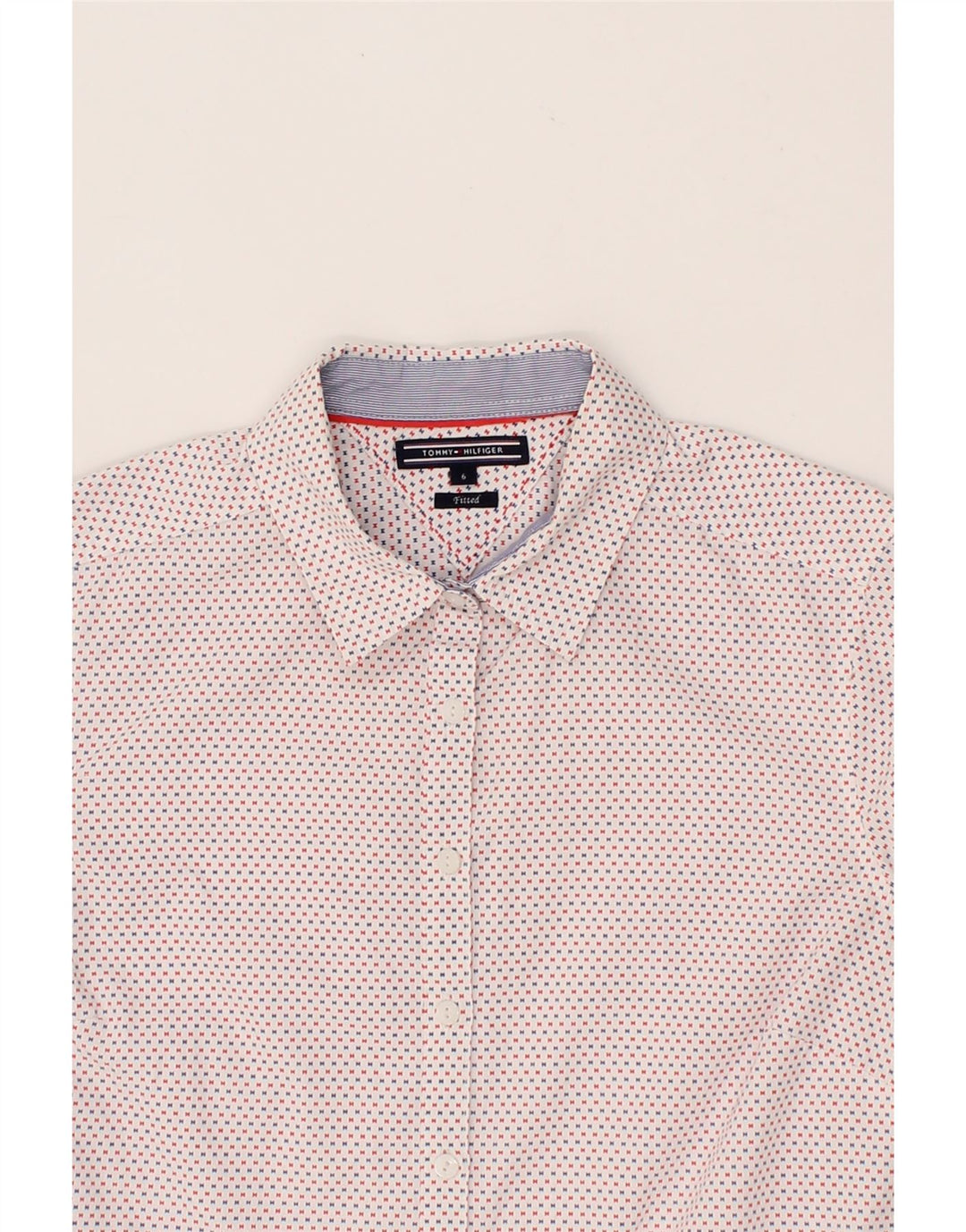 TOMMY HILFIGER Womens Fitted Shirt US 6 Medium White Spotted Vintage Tommy Hilfiger and Second-Hand Tommy Hilfiger from Messina Hembry 