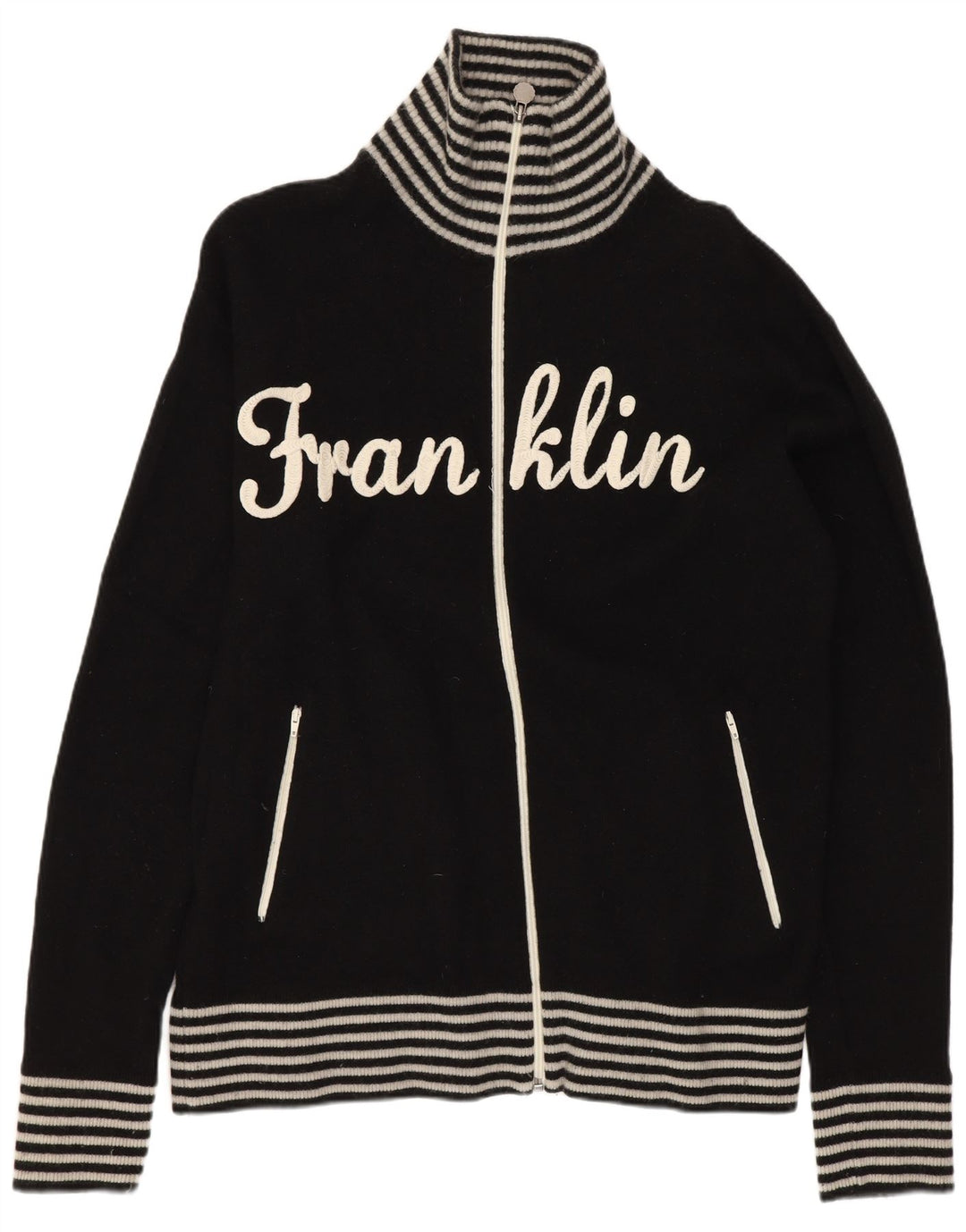 Franklin & Marshall Maglione cardigan grafico da uomo in lana a righe nere grandi