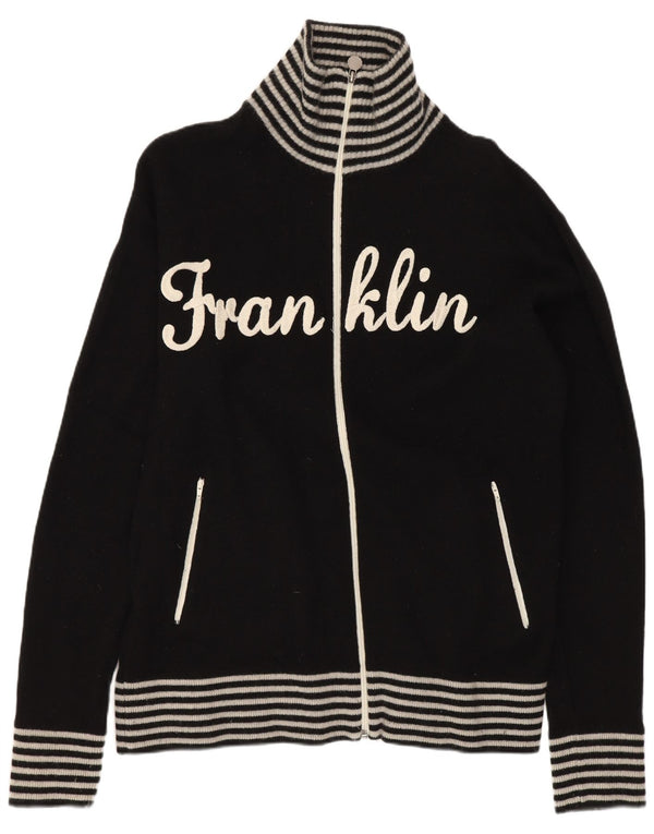 Franklin & Marshall Mens Graphic Cardigan Sweater Large Black Striped Wool