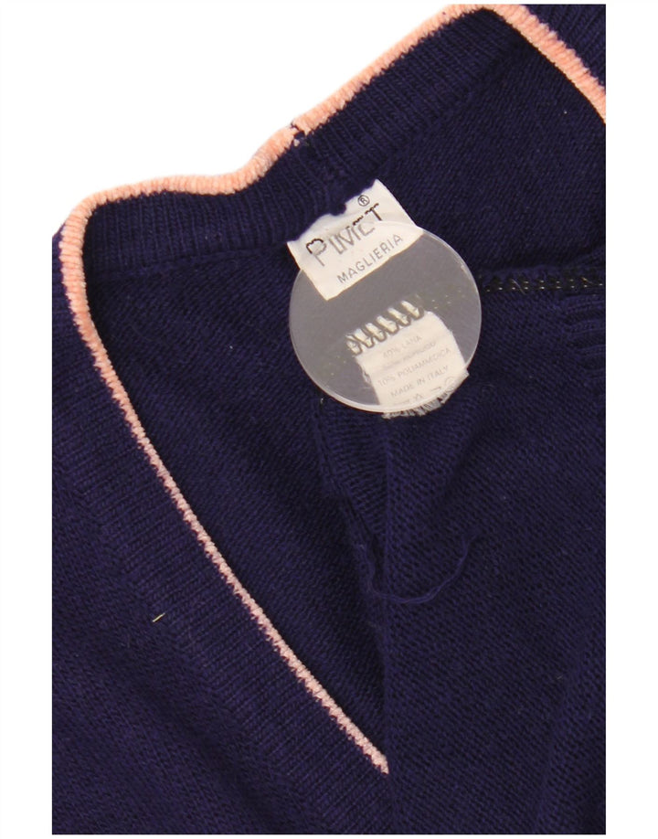 PIMET MAGLIERA Maglione cardigan grafico da donna UK 18 XL Blu navy floreale