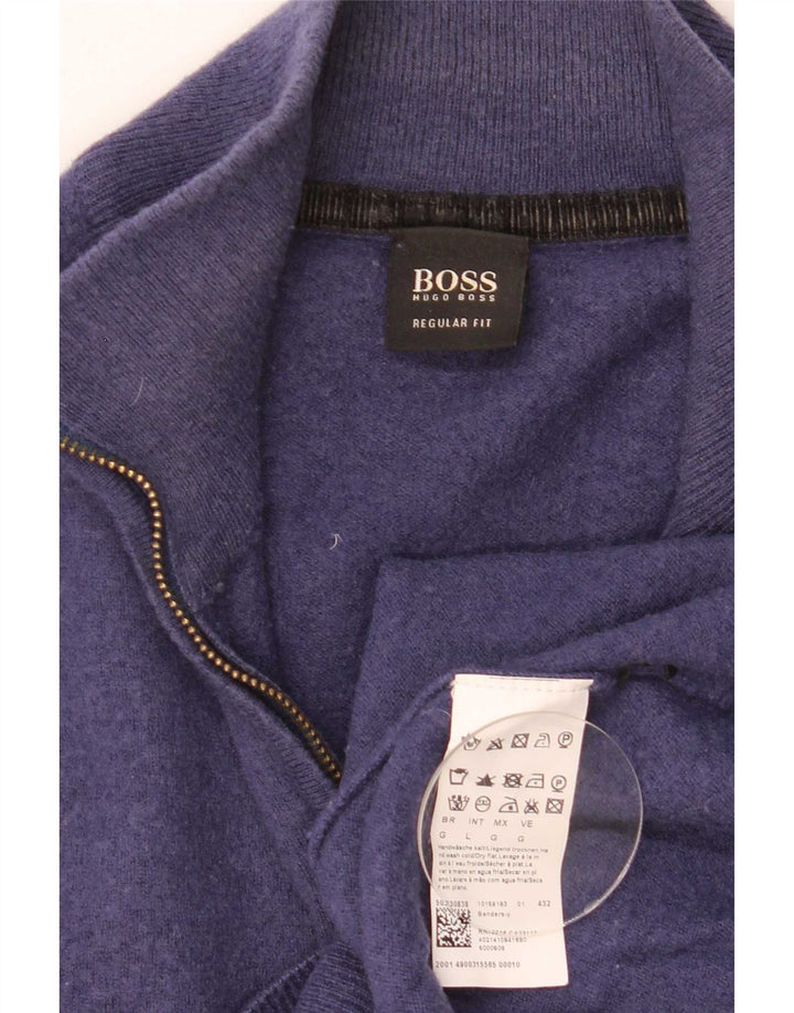 Hugo Boss Maglione da uomo con zip e collo grande in lana vergine blu navy