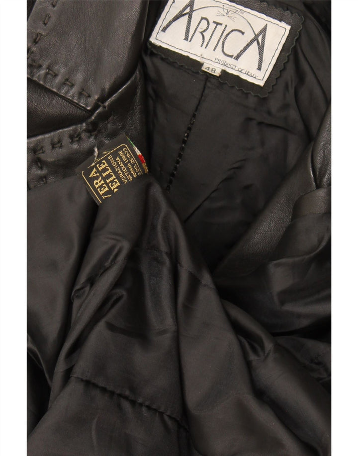 Cappotto in pelle vintage da donna IT 48 XL in pelle nera