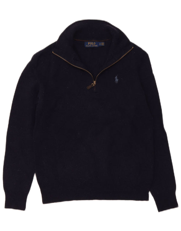 Polo Ralph Lauren Maglione da donna con collo con zip UK 10 Small Lana blu navy
