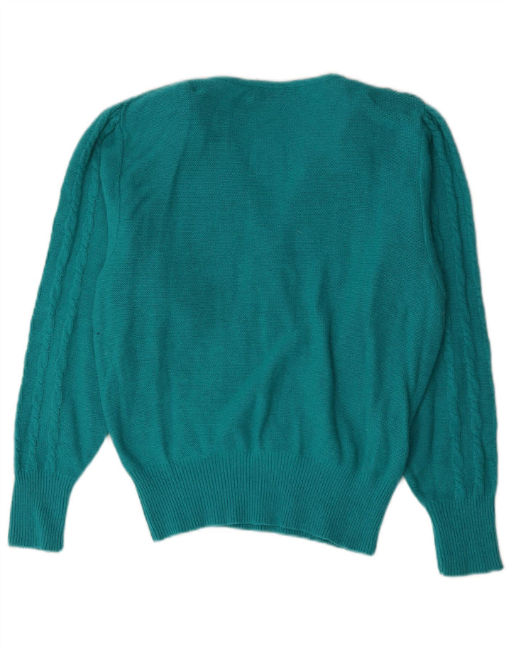 Maglione maglione vintage da donna con scollo a V UK 14 grande lana blu