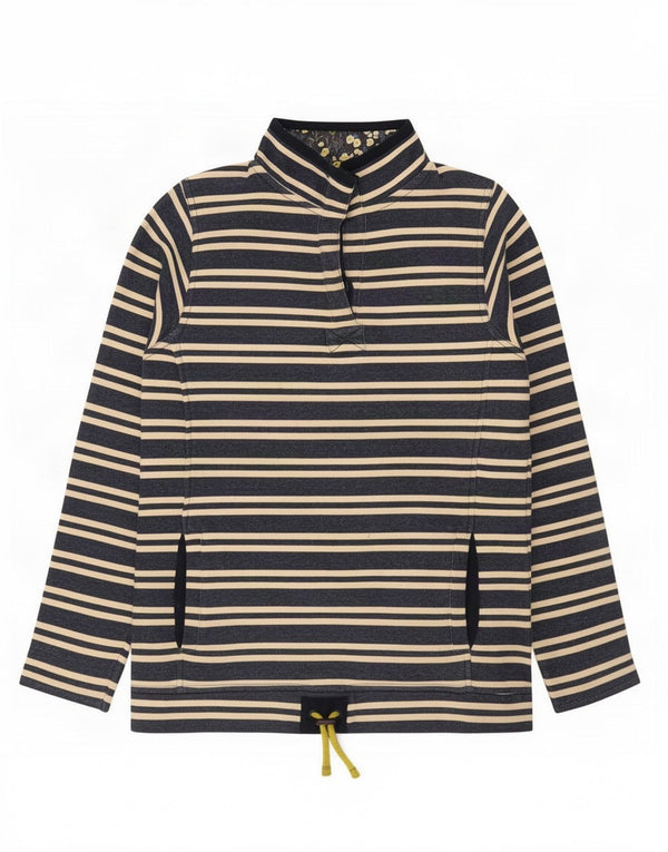 Felpa da donna con collo con zip Weird Fish, maglione UK 10, piccola a righe blu navy
