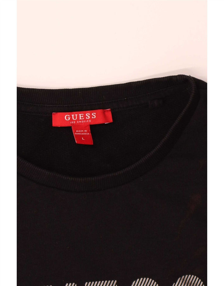 Guess Felpa con grafica da donna Maglione UK 16 Large Nero Cotone