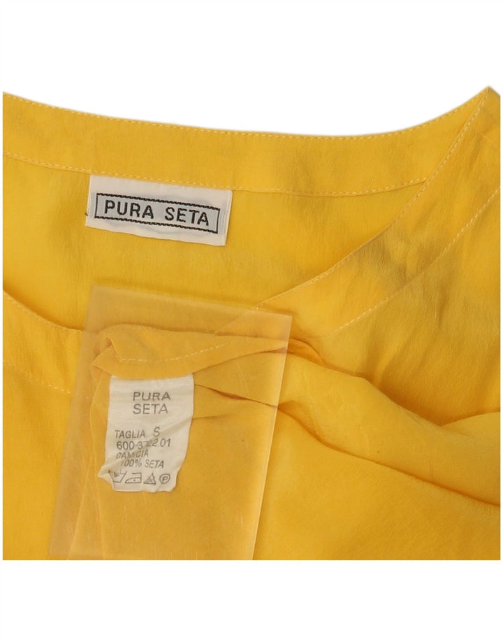 Camicetta oversize senza maniche vintage da donna UK 10 piccola seta gialla