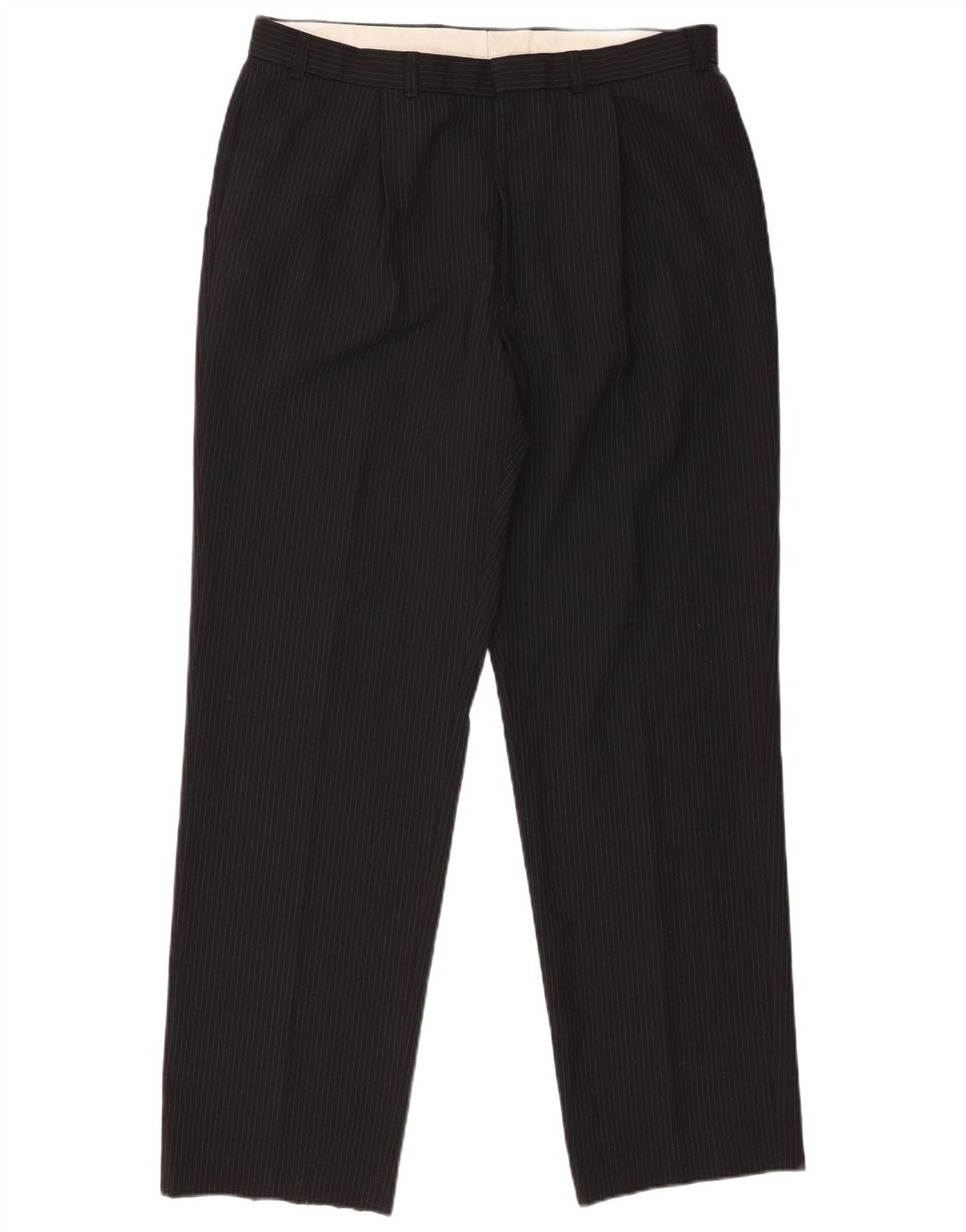 Pantaloni da abito con pegging da uomo Marks & Spencer W36 L33 poliestere gessato nero