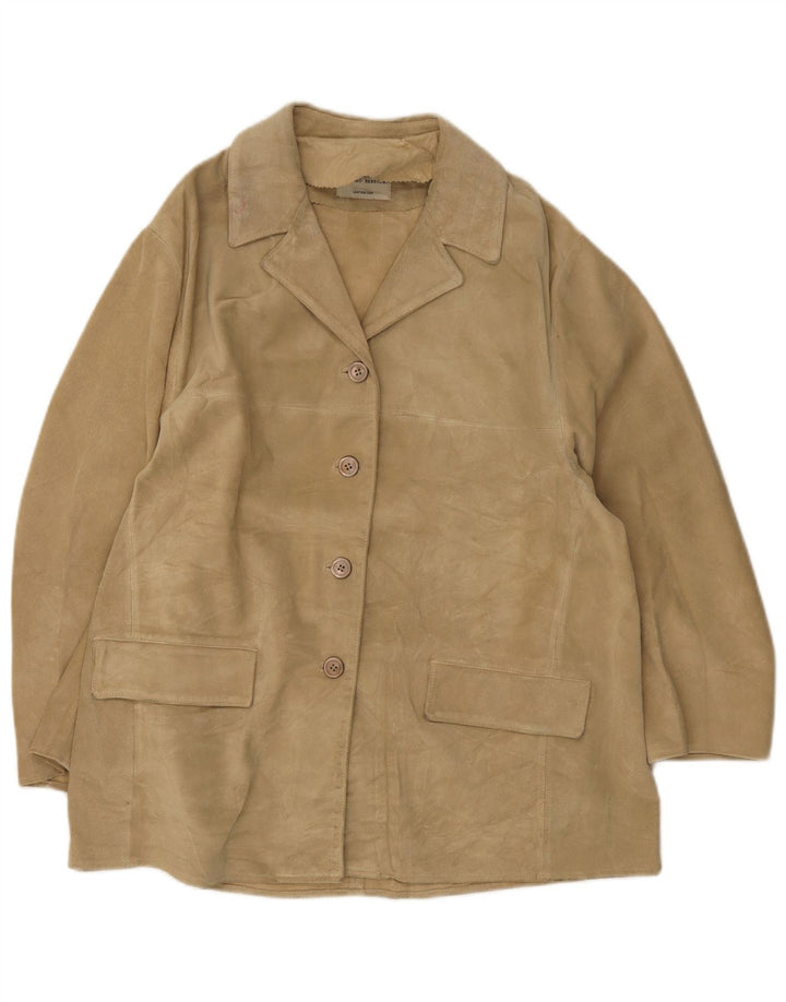 Giacca blazer in pelle scamosciata da donna a 4 bottoni Massimo Rebecchi UK 14 Beige medio