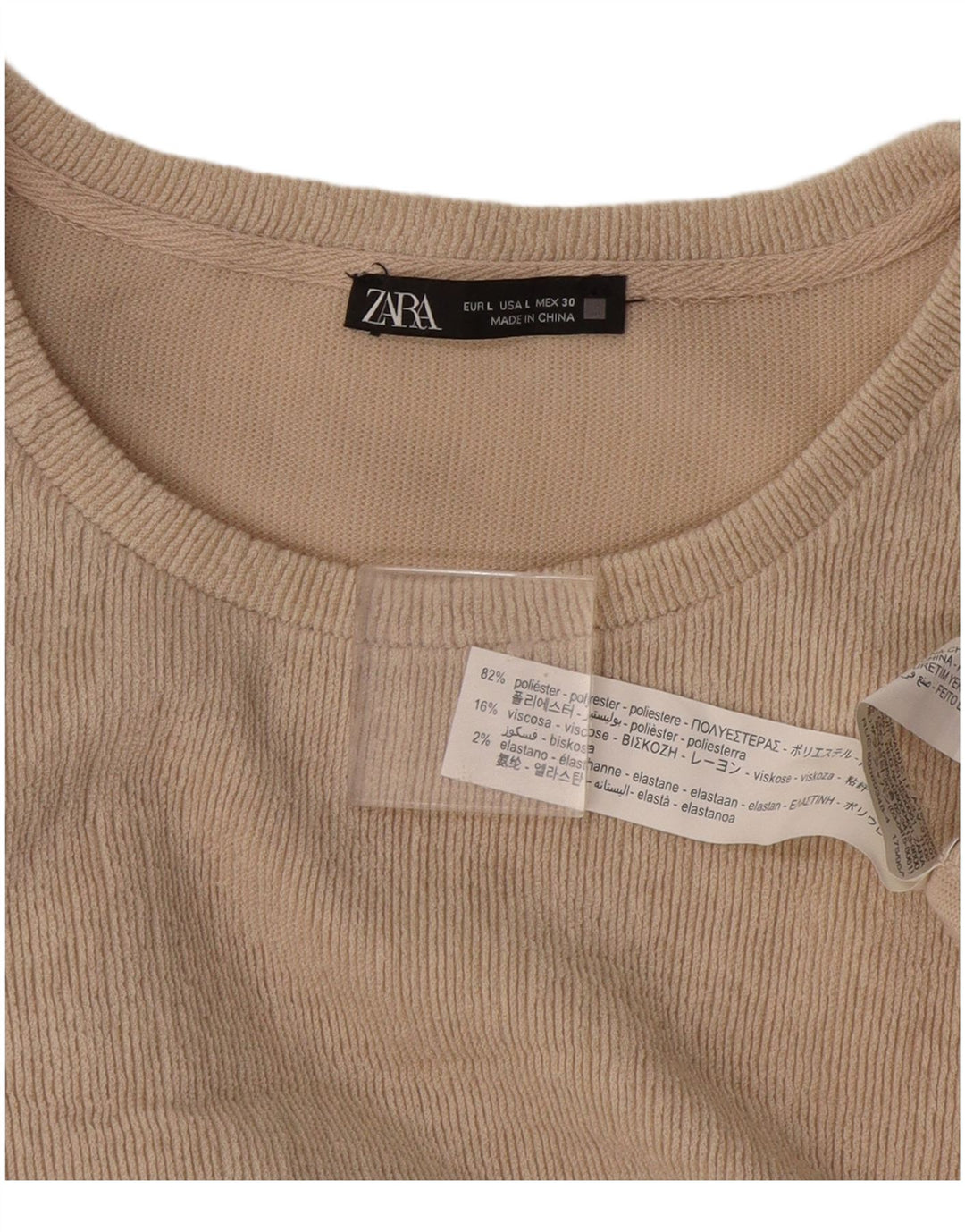 Camicetta oversize a maniche lunghe da donna Zara UK 16 Large Beige Poliestere