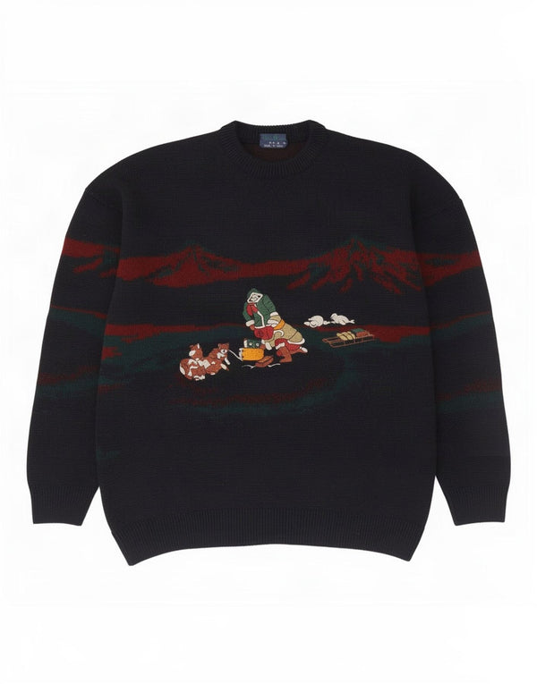 Maglione maglione girocollo vintage da uomo 2XL Novità a righe blu navy
