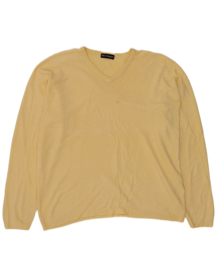 Marks & Spencer Maglione da uomo con scollo a V autografo grande acrilico giallo