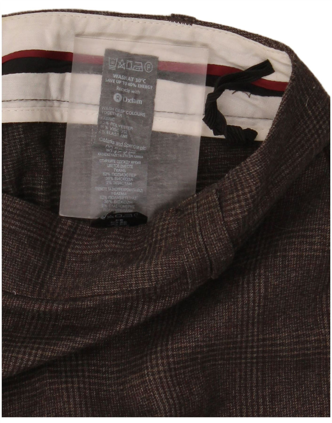 Pantaloni da abito da donna Marks & Spencer UK 16 Large W38 L29 Marrone a quadri