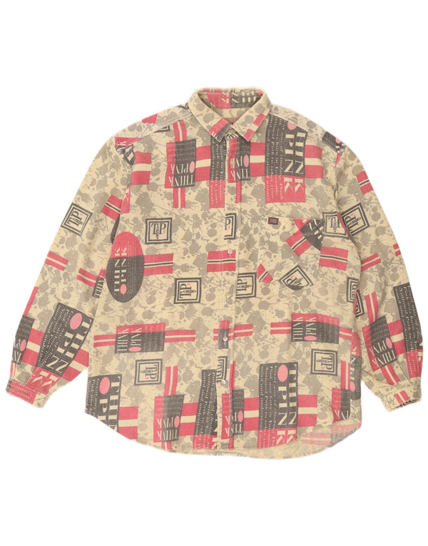 Camicia in flanella grafica da uomo Think Pink XL in cotone geometrico multicolore