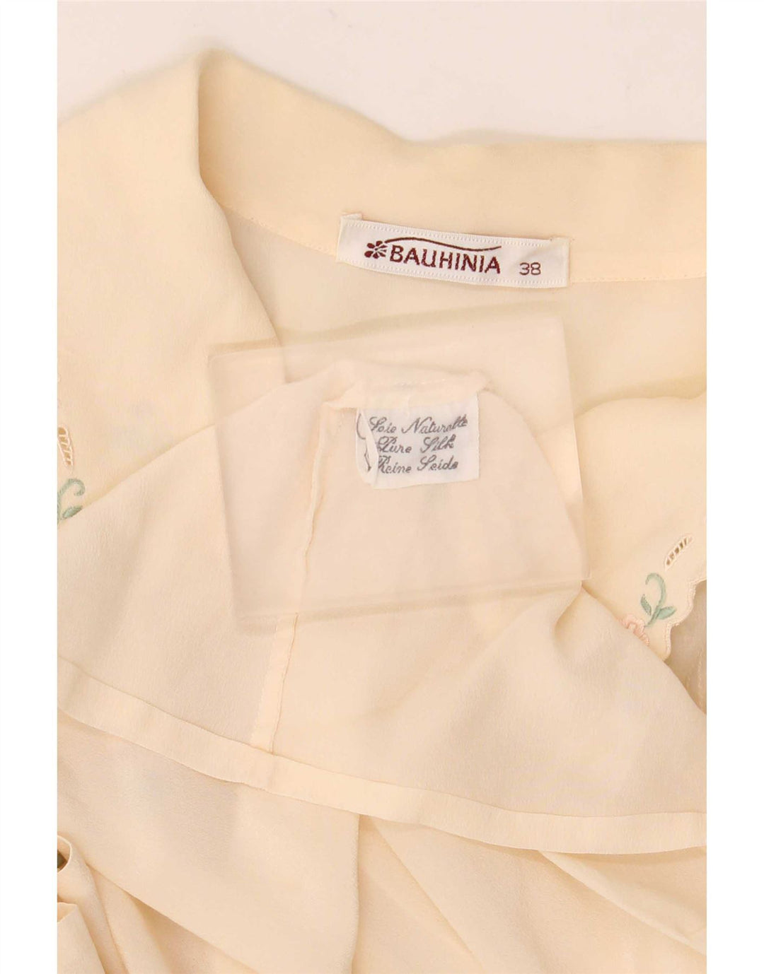 Camicetta camicia vintage da donna EU 38 seta floreale bianco sporco medio
