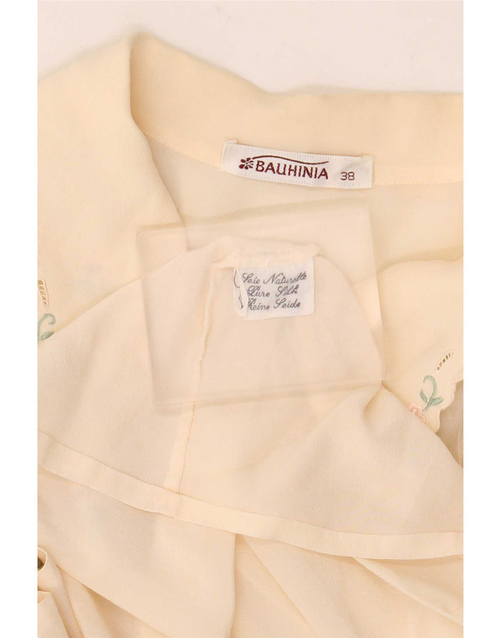 Camicetta camicia vintage da donna EU 38 seta floreale bianco sporco medio