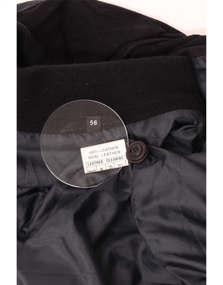 Giubbotto bomber vintage in pelle scamosciata da uomo IT 56 3XL in pelle nera