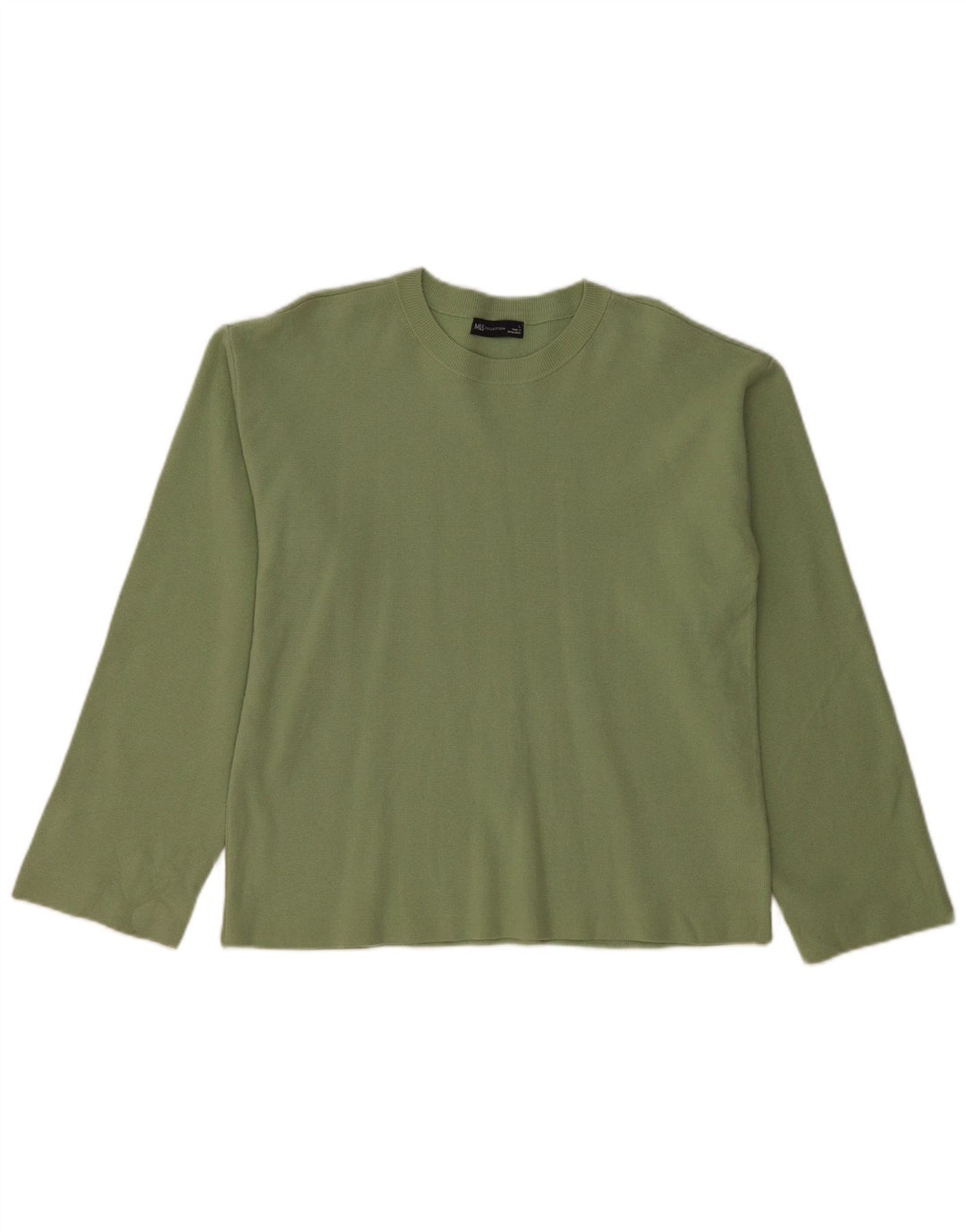 MARKS & SPENCER Maglione maglione girocollo da donna UK 16 Grande cotone verde