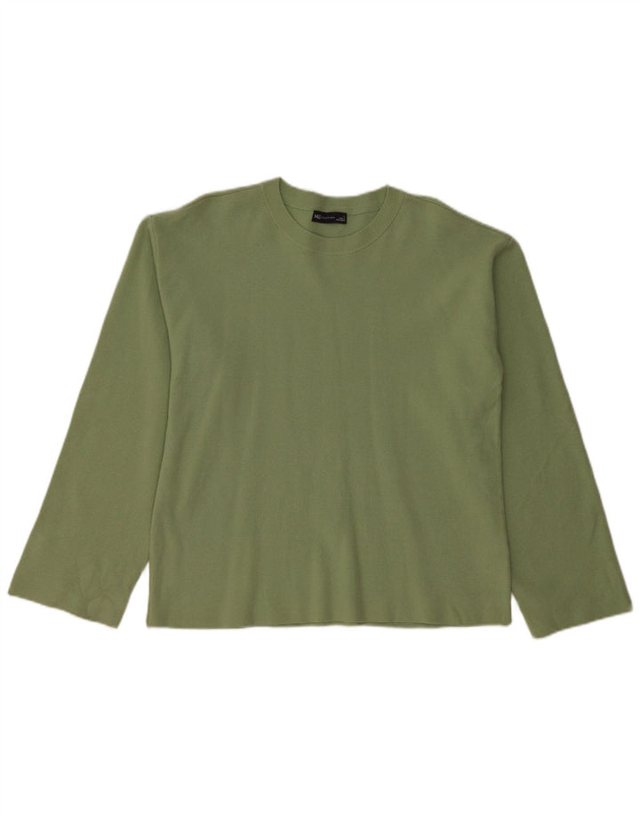 MARKS & SPENCER Maglione maglione girocollo da donna UK 16 Grande cotone verde