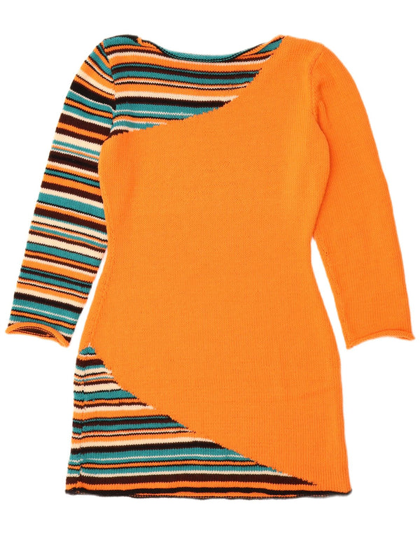 Abito maglione da donna VINTAGE UK 12 a righe arancione medio