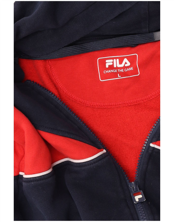 Maglione con cappuccio e zip da uomo Fila grande color block blu navy