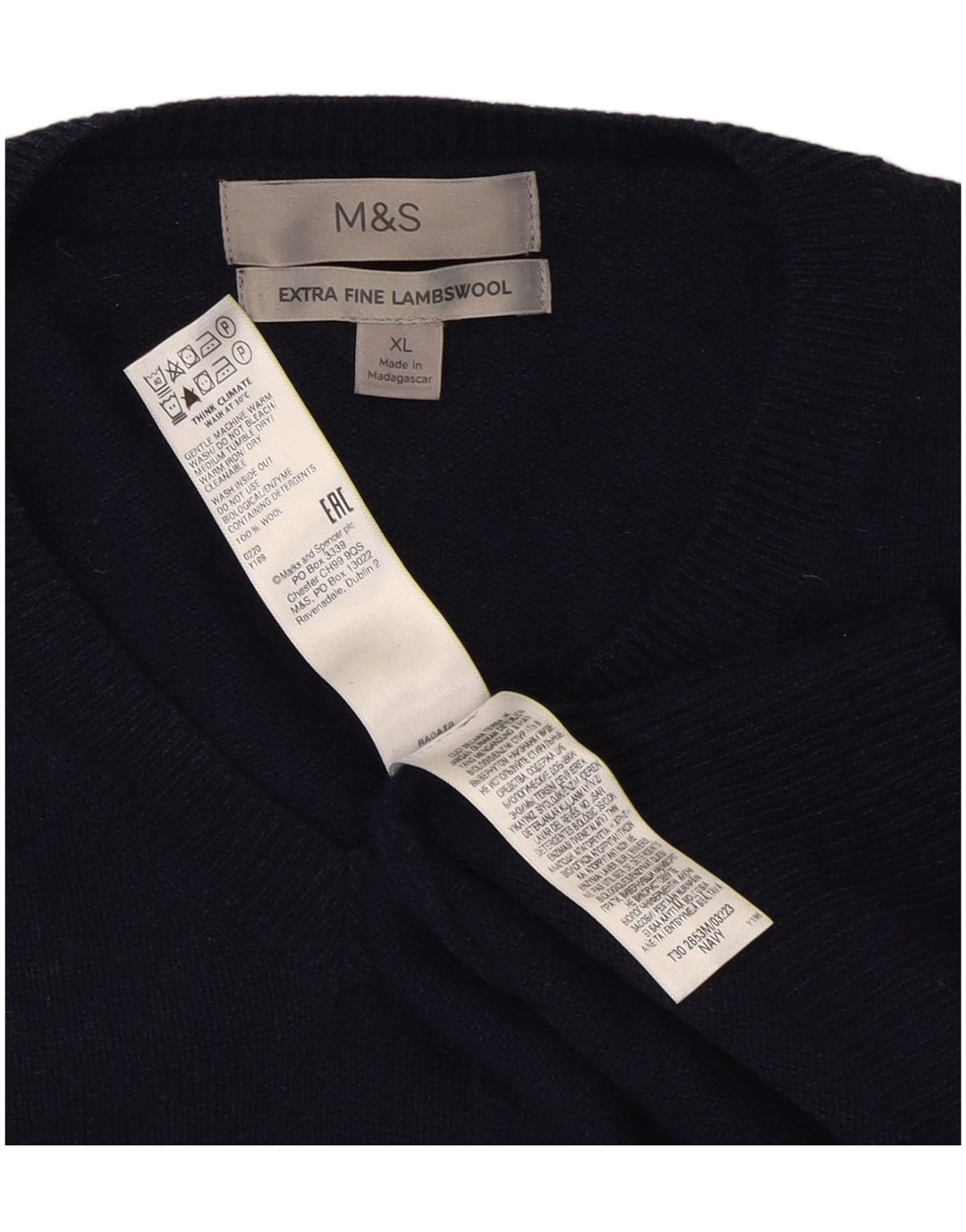Maglione da uomo Marks & Spencer con scollo a V XL in lana blu navy