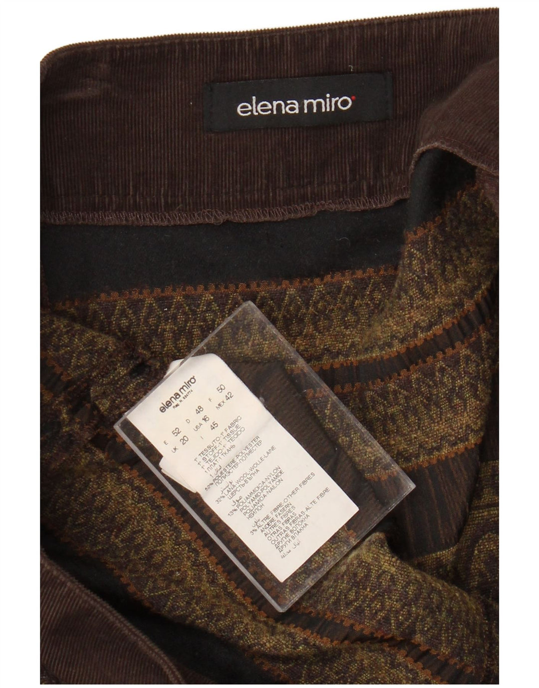 ELENA MIRO Gonna a trapezio da donna UK 20 2XL W38 Poliestere geometrico marrone